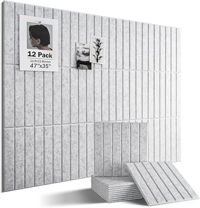 Large Cork Board, 48" X 36" Bulletin Board, 12 Pack Felt Pin Boards Cork Boards for Walls Office Home Decor, Classroom with 60 Safe Removable Adhesive Tabs Grey