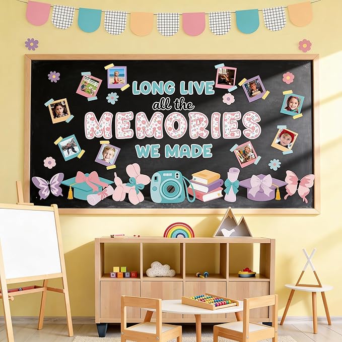 Graduation Bulletin Board Set DIY Photo Display Classroom Decoration End of Year Memories Bulletin Board Cutout for Graduation Elementary School Preschool Hallway Blackboard Wall Window Door