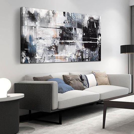 Abstract Wall Art for Living Room Large Size - Black and White Canvas Wall Art for Office - Modern Art Wall Decor for Bedroom Size 29" x 59"