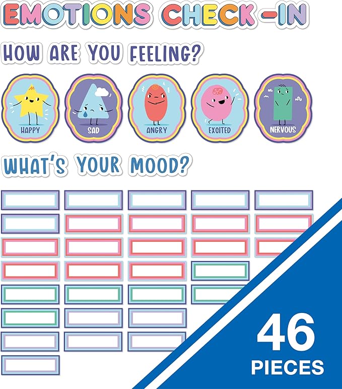 Carson Dellosa Pre-Punched We Stick Together 46-Piece Emotions Check-in Bulletin Board Set, Calming Corner Accents, Feelings Chart, Mood Board and More, Calm Down Corner, SEL Classroom Décor