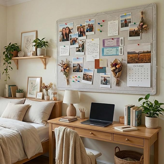 AKTOP Large Cork Bulletin Board, 60" x 36" Foldable Felt Notice Pin Board for Wall, Decorative CorkBoard Photo Display Board with Self-Adhesive Tape for Office, School & Home, 25 Pushpins, Latte