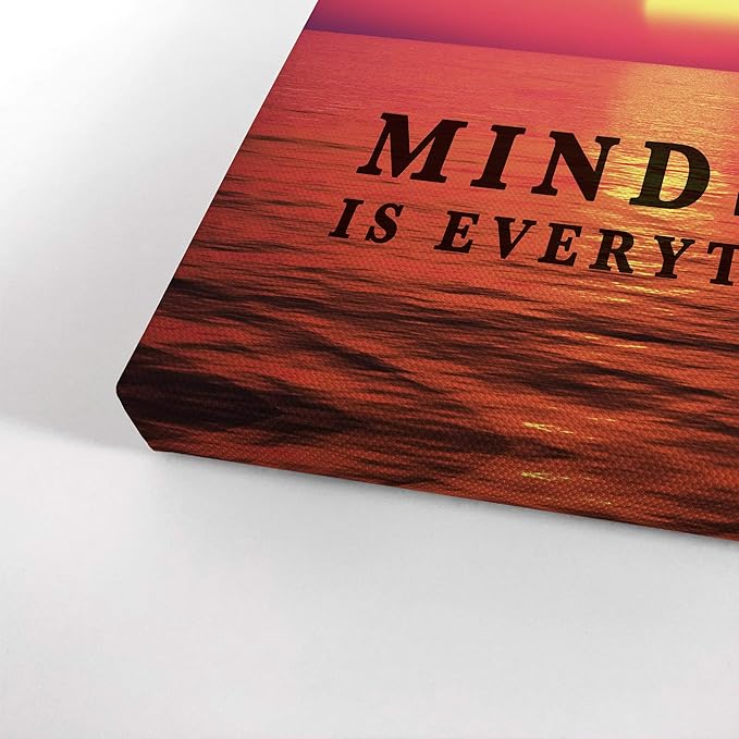 Smile Art Design Mindset is Everything Elephant with Balloon Sunset View Motivational Wall Art Canvas Print Inspirational Entrepreneur Quote Modern Office Decor Artwork Gift Ready to Hang 22x15