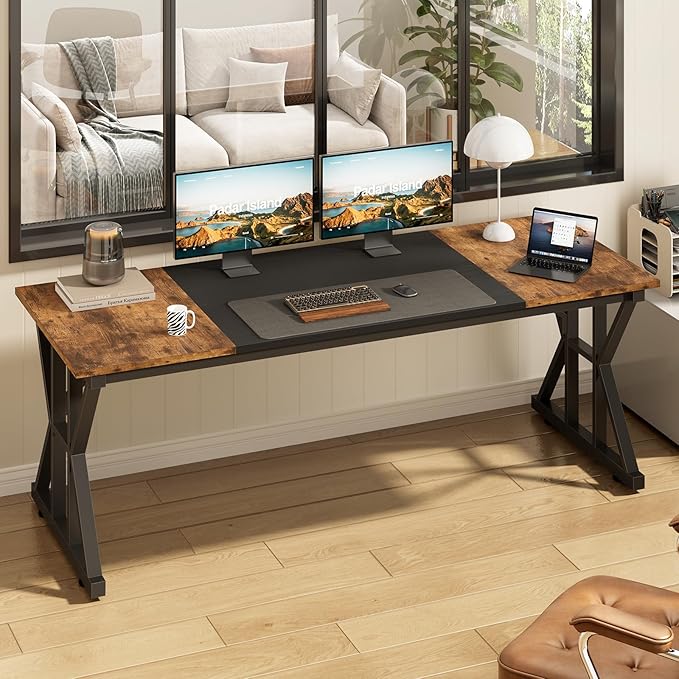 TVU 63-Inch Executive Desk, Large Office Desk with Thicken Frame, Computer Desk Modern Simple Desk for Home Office, Rustic Brown/Black