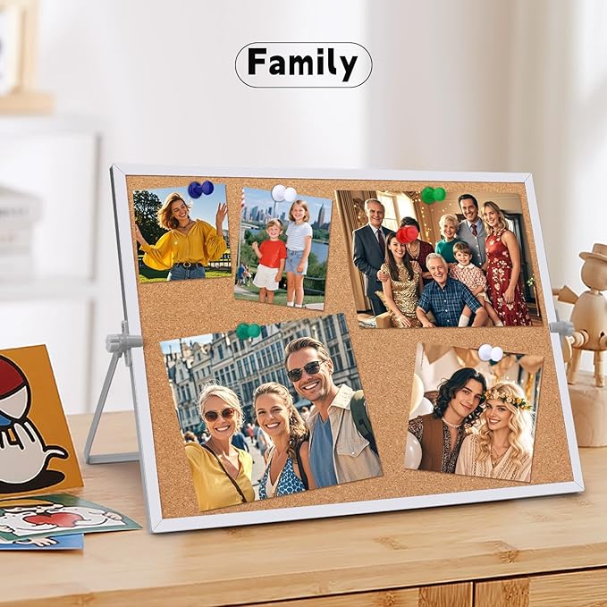 11.81"×15.74" Cork Board Bulletin Board, Double Sided Pin Board with Silver Aluminum Border, Desktop Small Cork Board with Stand Suitable for Home, Office, Desk Message Board or Picture Board