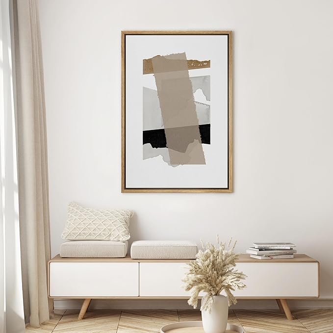 SIGNWIN Framed Canvas Print Wall Art Minimalist Layered Abstract Shapes Neutral Toned Illustrations Modern Art Minimal Multicolor for Living Room, Bedroom, Office - 24"x36" Natural