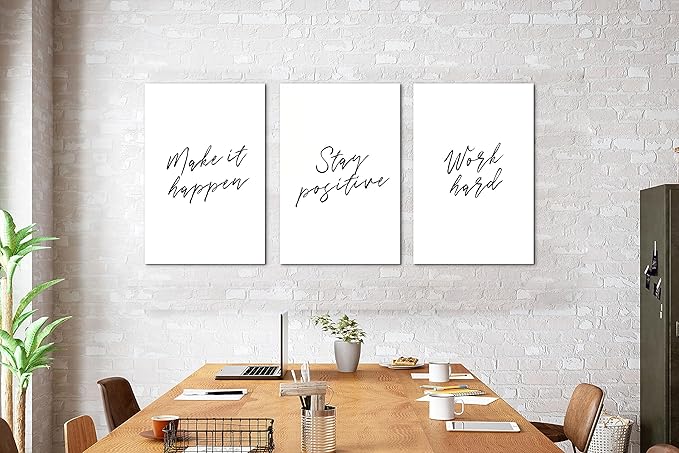 SHMAO Office Canvas Wall Art Motivational Wall Decor, 3 Piece Modern Positive Quotes Print Pictures for Office Wall Decor Women Inspirational Framed Artwork Home Office Decor 16”x24”x3 Panels