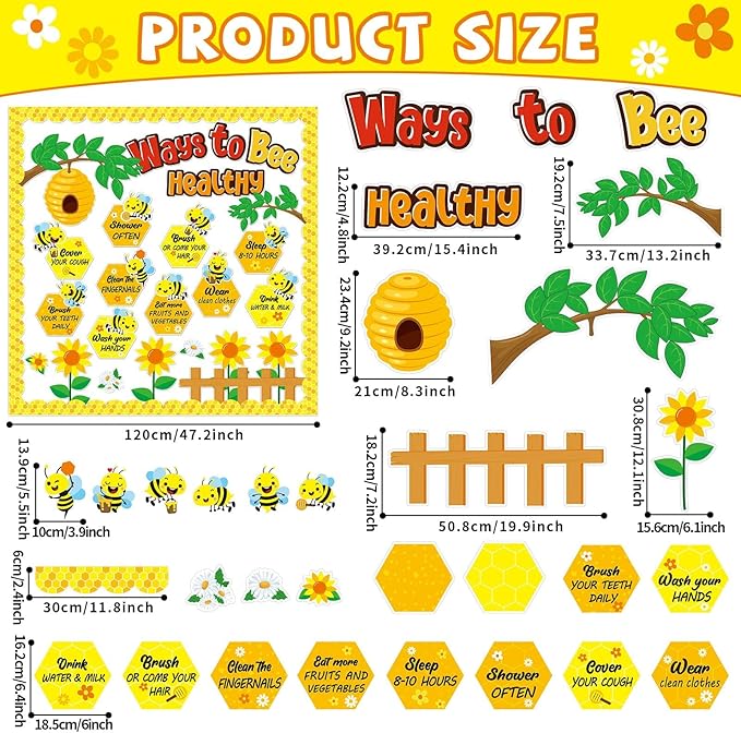 Ways to Bee Healthy Bulletin Board for Classroom Decoration Summer Bee Classroom Decoration Healthy Paper Cutouts Summer Healthy Habits Bulletin Board Decorations for School Wall Decor Supplies