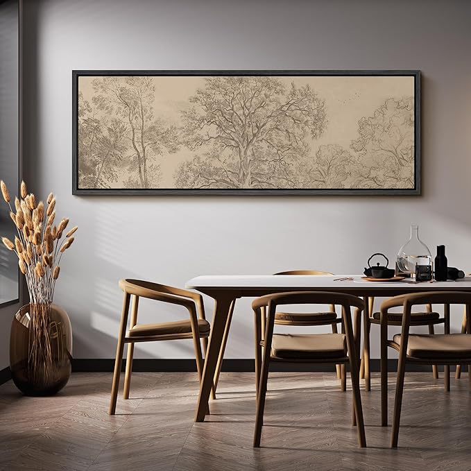SIGNFORD Large Framed Canvas Vintage Tree Line Pencil Drawing Classic Illustrations Modern Art Calm Warm for Living Room, Bedroom, Office - 60"x20"