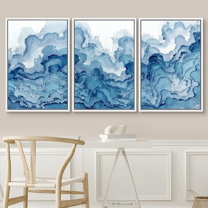 SIGNWIN Framed Canvas Print Wall Art Set Pastel Watercolor Mountain Range Abstract Shapes Illustrations Modern Art Decorative Nordic Zen Chic for Living Room, Bedroom, Office - 24"x36"x3 White