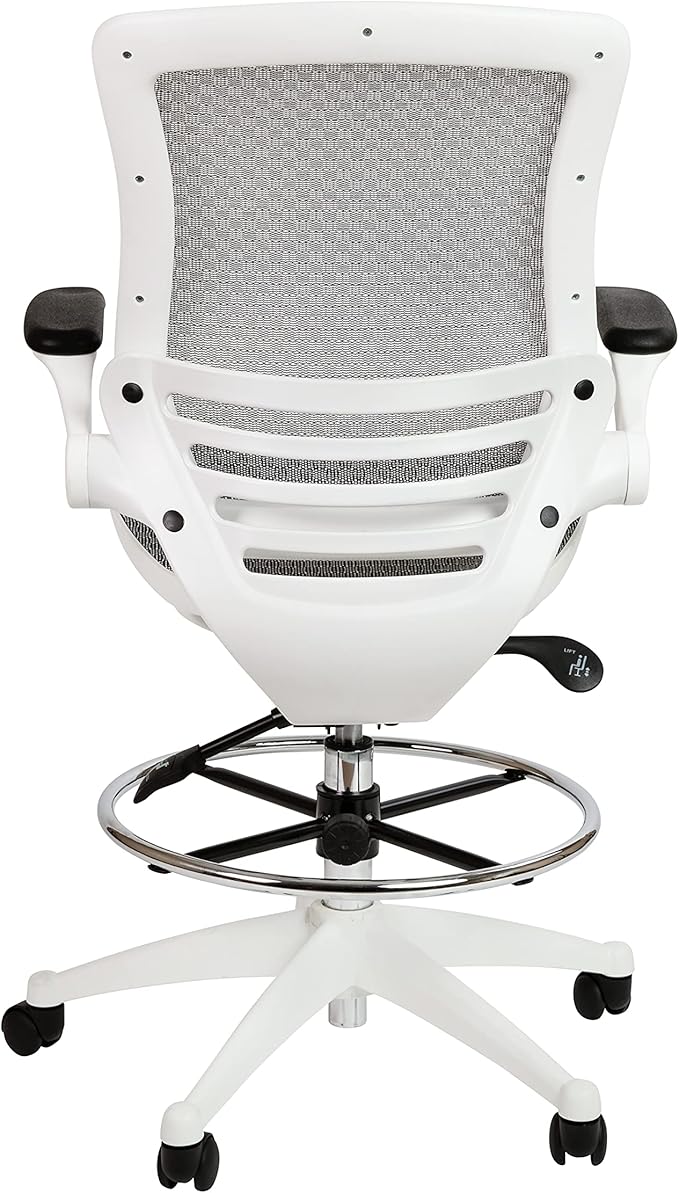 Flash Furniture Waylon Mid-Back Swivel Office Chair with Adjustable Foot Ring and Seat Height, Ergonomic Mesh Chair with Armrests, Gray/White
