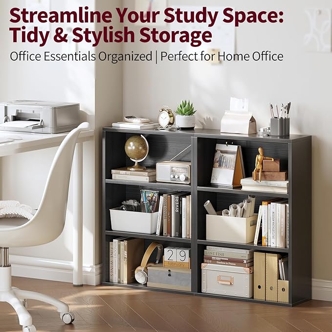 ALISENED 3-Tier Shelf Bookcase, Open Storage Bookshelf, 23.6“ × 9.4” × 35.2“, Storage Organizer Shelving for Home Office, Livingroom and Bedroom,Black