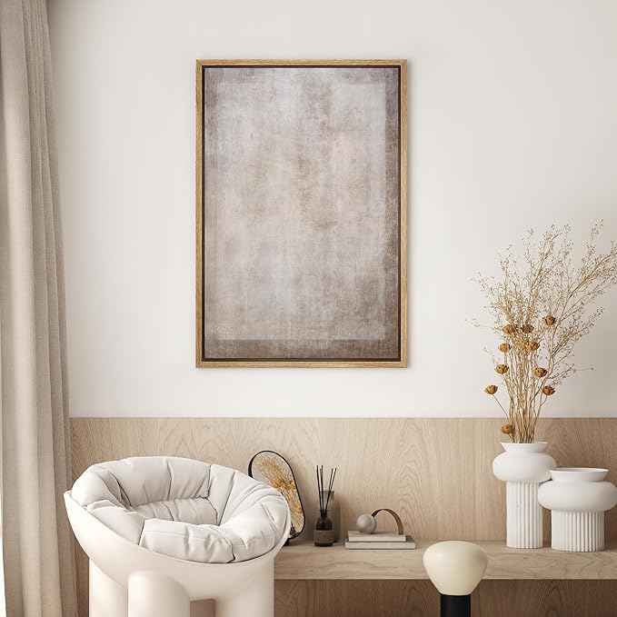 SIGNWIN Framed Canvas Print Wall Art Pastel Grunge Watercolor Gray Abstract Shapes Illustrations Modern Art Decorative Minimalism for Living Room, Bedroom, Office - 24"x36" Natural
