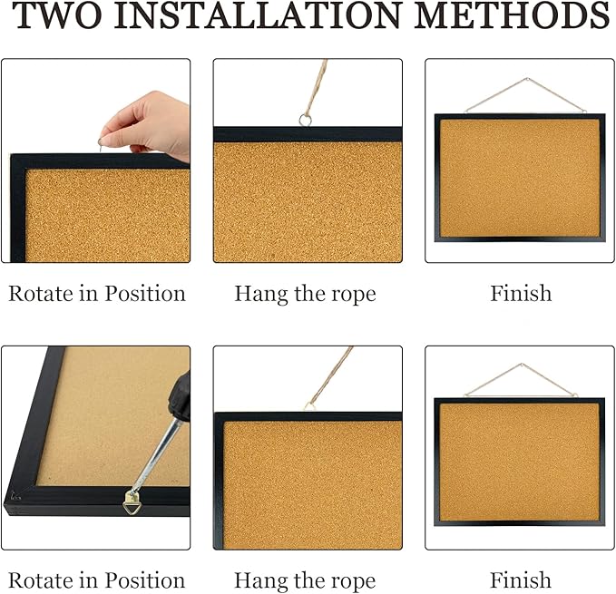 Black Cork Bulletin Board, 15.7 X 12 Inches with Oak Wood Finish Frame, Wall Mounted for Office Home and School(Pins, Eye Bolts, gaskets, Screws)