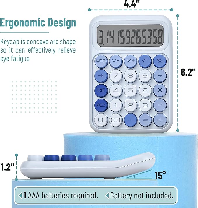 Mr. Pen- Mechanical Switch Calculator, 12 Digits Large LCD Display, Sky Blue Calculator Big Buttons