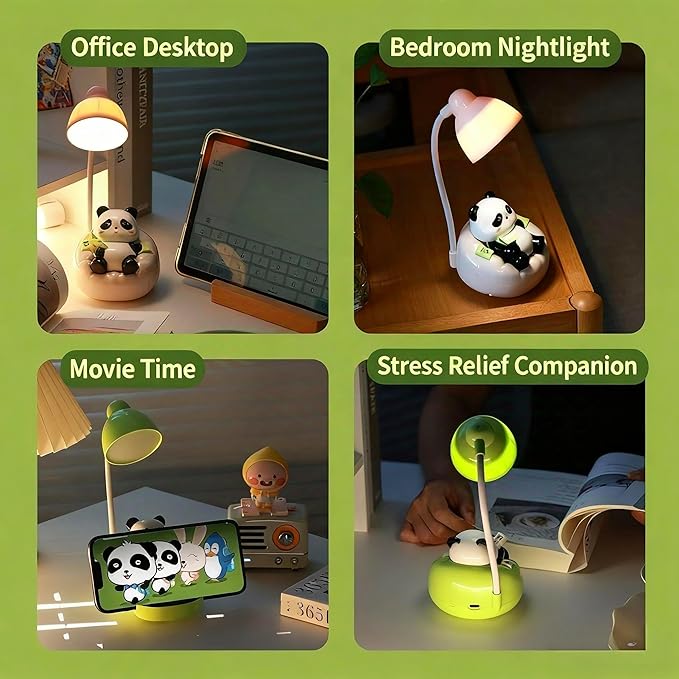 LED Desk Lamp with USB Charging Port, Gooseneck, Cute Panda Night Light for Bedroom Study Room, Boys Girls Children, Touch Control, 500 mAh, Rechargeable Lighting Decor for Boys Girls