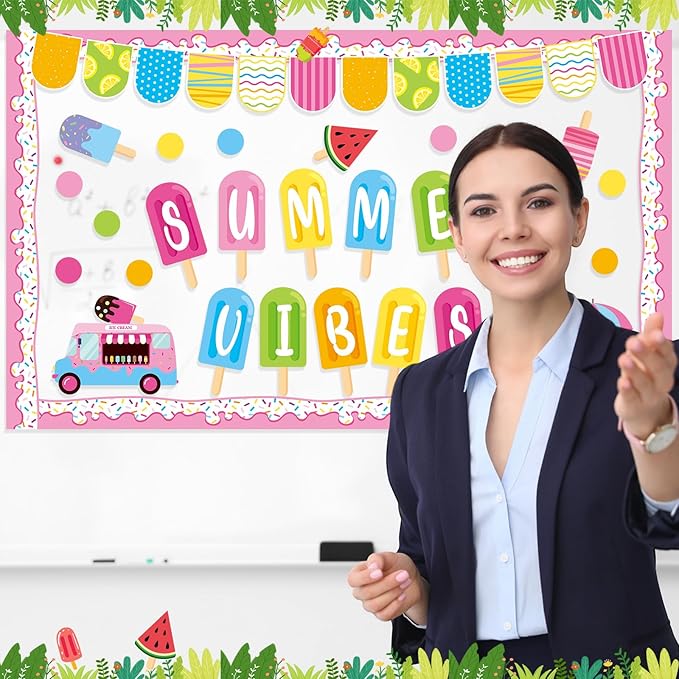 Pajean Summer Bulletin Board Set Summer Classroom Decoration Paper Cutout for Back to School Class Window Wall Home Party Decor(Vibe)