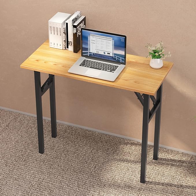 soges Small Computer Desk 31.5 inches Folding Table,Laptop Desk Dining Table Writing Table Study Desk,Workstation for Home Office No- Assembly Required，Teak&Black