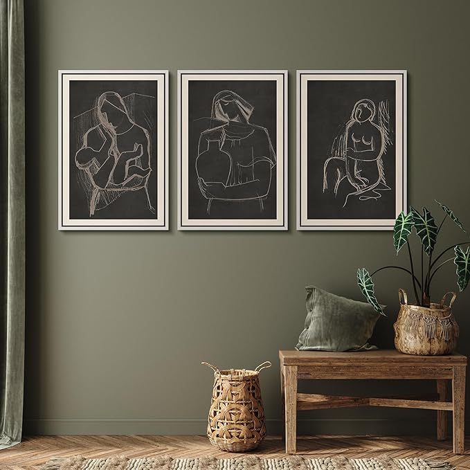SIGNFORD Framed Wall Art Print Set Black Background Figurative Line Digital Art Modern Art Contemporary for Living Room, Bedroom, Office - 24"x36"x3 WHITE