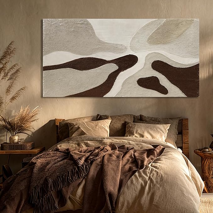 ZUNARE Hand-Painted Large Abstract Wall Art – Neutral Beige, Taupe, and Brown Textured Wall Decor, Luxury Modern Art for Living Rooms, Offices, Hotels, Ready to Hang, 29×58 inch