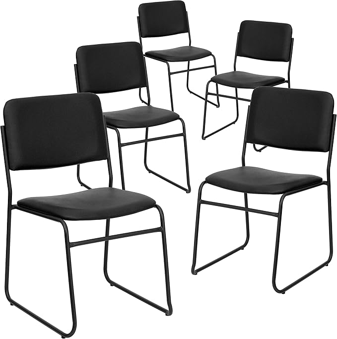 Flash Furniture 5 Pack HERCULES Series 500 lb. Capacity High Density Black Vinyl Stacking Chair with Sled Base