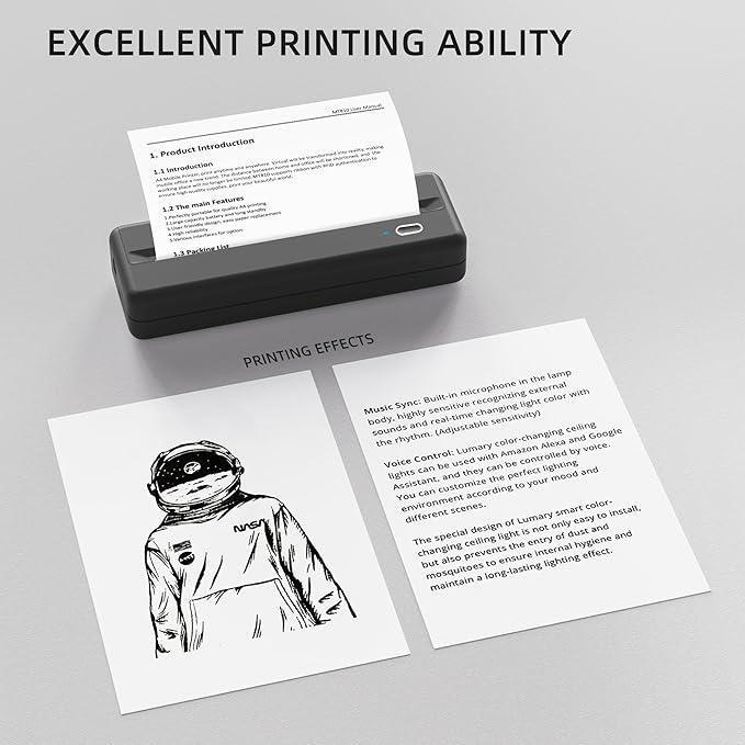 Inkless Wireless Printer for Home Offices & Travel, Supports 8" & 4" Thermal Paper Roll, Perfect for iOS Android & Laptops, Compact Printer for Bussiness Trips, No Ink Needed