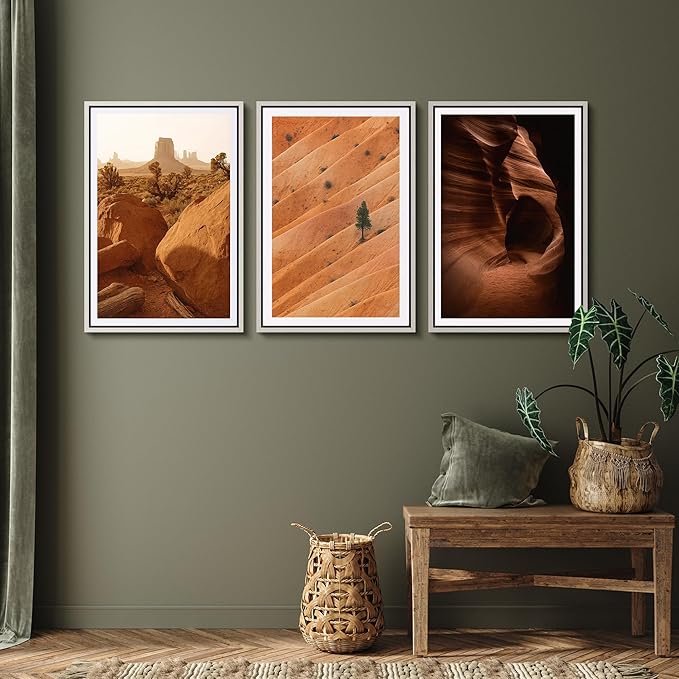 SIGNFORD Framed Wall Art Print Set Southwest Desert Landscape Canyon and Mesa Digital Art Modern Art Contemporary for Living Room, Bedroom, Office - 16"x24"x3 White