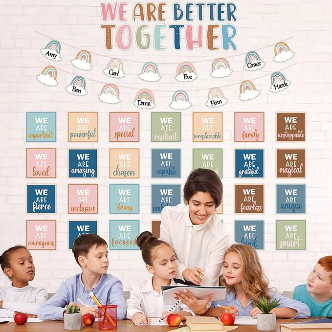 Boho Affirmation Station Bulletin Board Set Motivational Together We are Better Bulletin Board Inspirational Positive Sayings Cutouts Classroom Decor for Back to School Decor Wall Door
