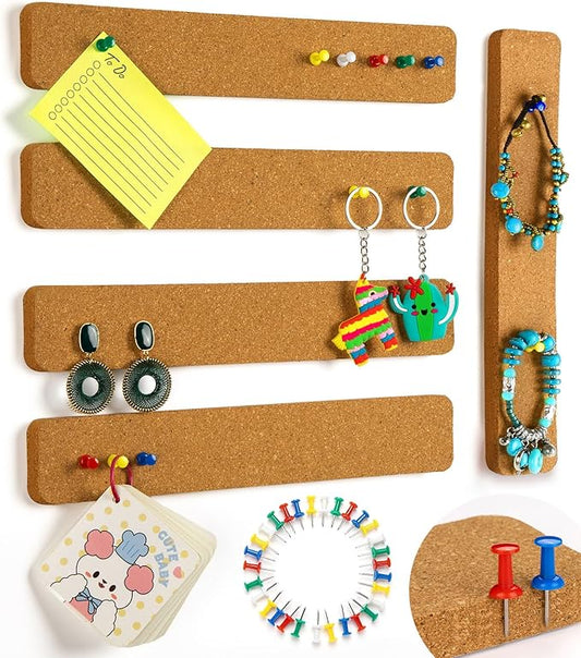 5 Pcs Corkboard Strips for Walls, Self-Adhesive Small Cork Board for Walls with 30 Pushpins, Perfect for Home Classroom Office