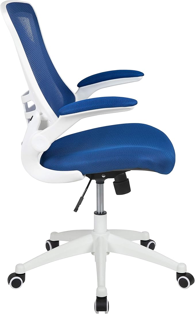 Flash Furniture Kelista Office Chair, Ergonomic, Mid-Back, White Frame, Blue Mesh with Swivel