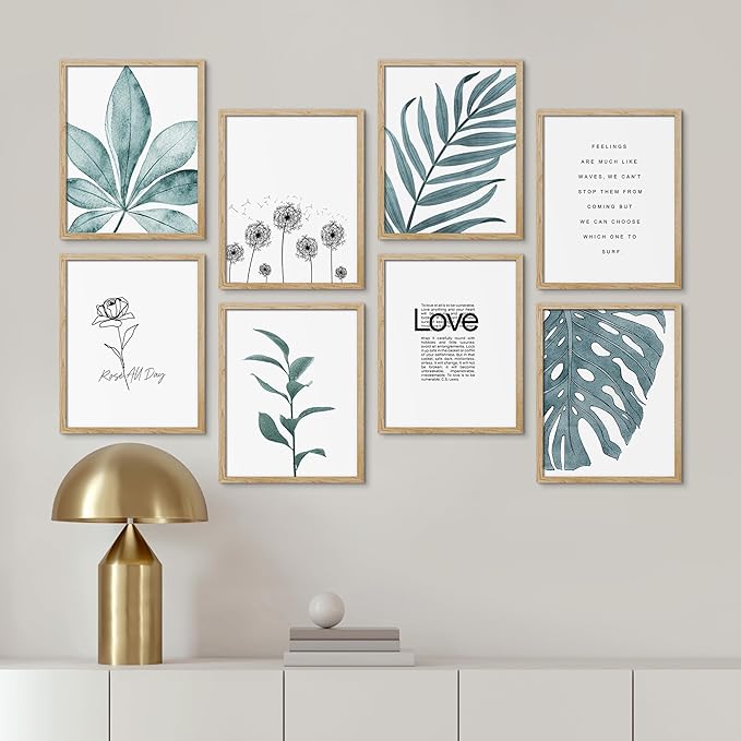 SIGNWIN Framed Poster Bathroom Decor 11"x14"x 8 Natural, Wall Art Room Decor Multicolor for Living Room, Bedroom, Office Pastel Tropical Jungle Botanical Flower Plants Nature Abstract Shapes
