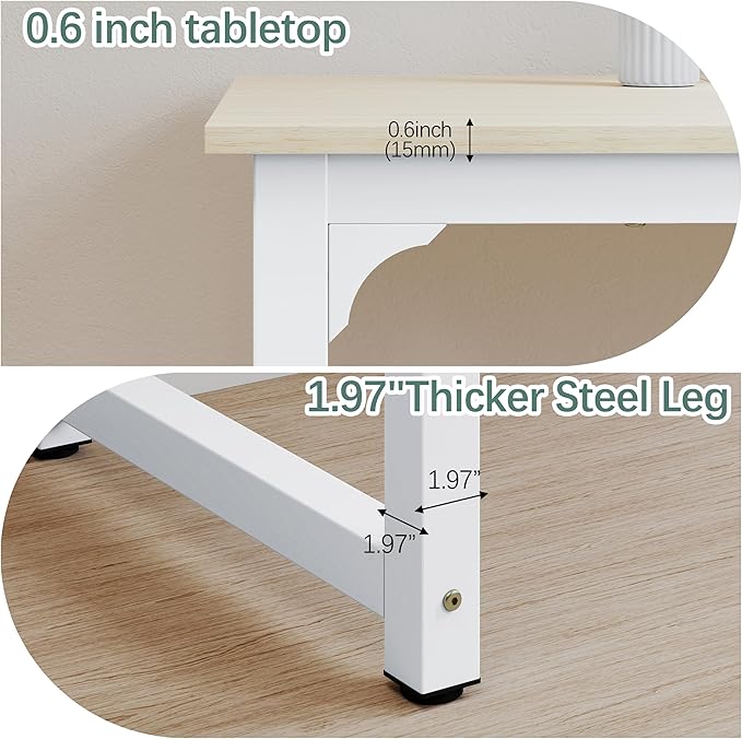 NSdirect Large Office Desk for Home Office, Large 63" Computer Desk Table, Wide Writing Study Desk for 2 Person, Metal Sturdy Frame Thicker Steel Legs, (White Oak, 63"L x 23.6"W x 29.5"H)