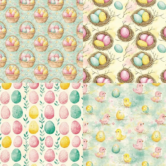 24 Sheets Easter Cardstock Watercolor Egg Rabbit Pattern Scrapbook Paper Pad 6 x 6 Single-Sided for Junk Journal Card Making Origami Handmade DIY Gifts Decor - 12 Designs