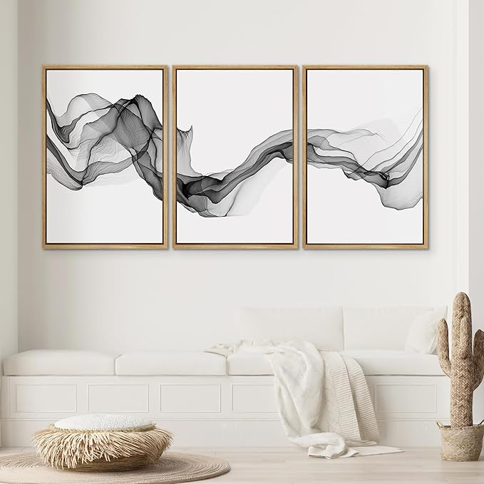 SIGNWIN Framed Canvas Print Wall Art Flowing Gray Smoke Abstract Shapes Digital Art Modern Art Minimalist Relax/Calm Cool for Living Room, Bedroom, Office - 24"x36"x3 Natural