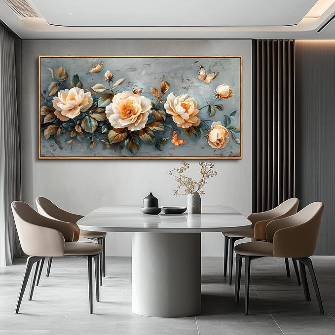 PHAOHUAXM Large Canvas Wall Art For Living Room Wall Decoration For Bedroom White Ink-Wash Flower Paintings Office Restaurant Corridor Mural Printing Artwork Home Decor Aesthetics Wood Frame 30"X60"