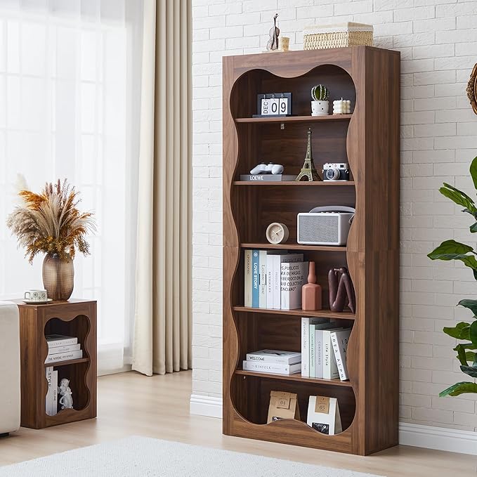 71" Tall Bookshelf, 6 Tier Large Wooden Book Shelf, Modern Freestanding Bookshelves and Bookcases, Unique Bookcase Display Storage Shelves for Living Room, Bedroom, Classroom, Office, Library