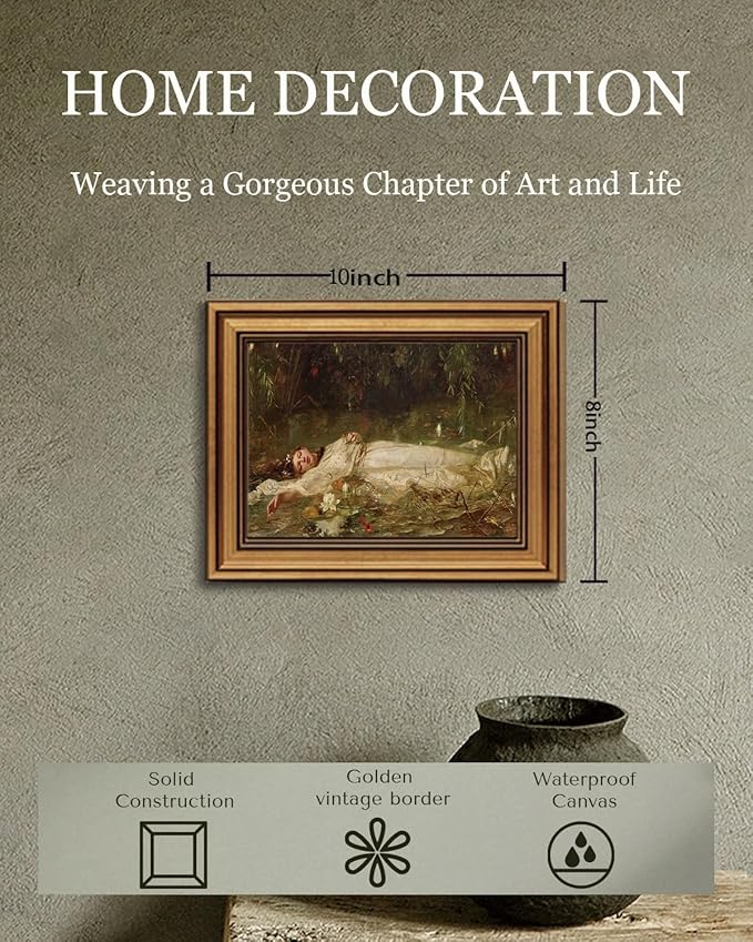 Gold Framed Wall Art Vintage Canvas Wall Art Female Portrait Serene Woman in Water Artwork Prints Picture for Living Room Bedroom Farmhouse Bathroom Office Decor, 8x10