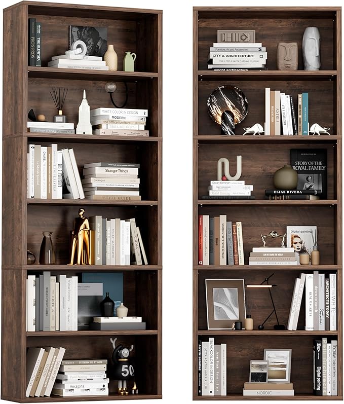 YESHOMY Industrial 6 Tier Bookcase, 71" Tall Brown Bookshelves Open Frame, Basic Floor Standing Bookcases & Bookshelf for Home Office, Living Room, Bed Room