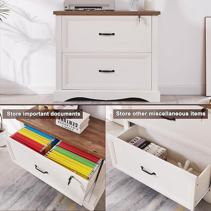 34.6" Farmhouse File Cabinet,Wood File Cabinet with Hanging File Folders,Top Drawer Lockable,Lateral Filing Cabinet for Home Office Compatible with Letter/Legal/A4 Size (1)