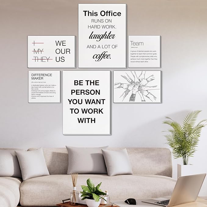 Inspirational Wall Decor for Office Teamwork Wall Art Motivational Posters Set of 6 Framed Modern Office Team Canvas Artwork, Team Gifts