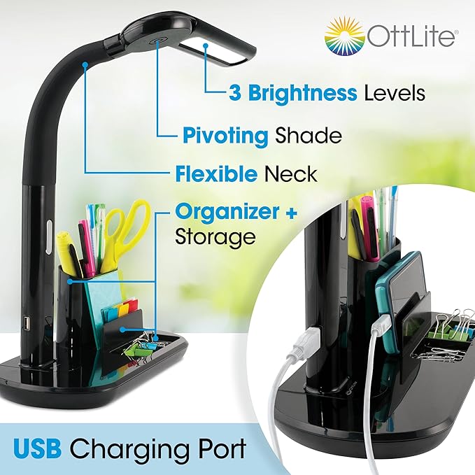 Ottlite LED Pivoting Bankers Lamp with USB Charging Port