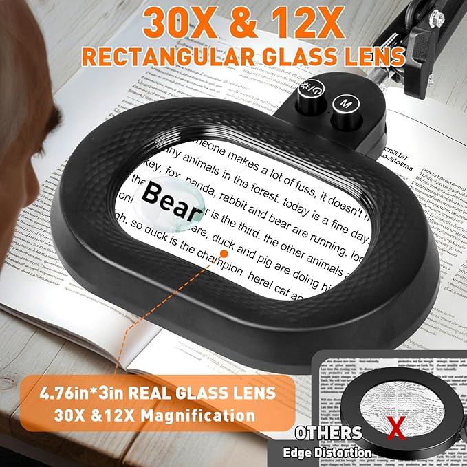 2,200 Lumens, 30X/12X Large Magnifying Glass with Light, Floor Lamp with 3-Axis Rotary Head, Mag Lamp for Estheticians Nail Eyelash, Infinite Colors, Desk Lighted Magnifier for Craft Reading
