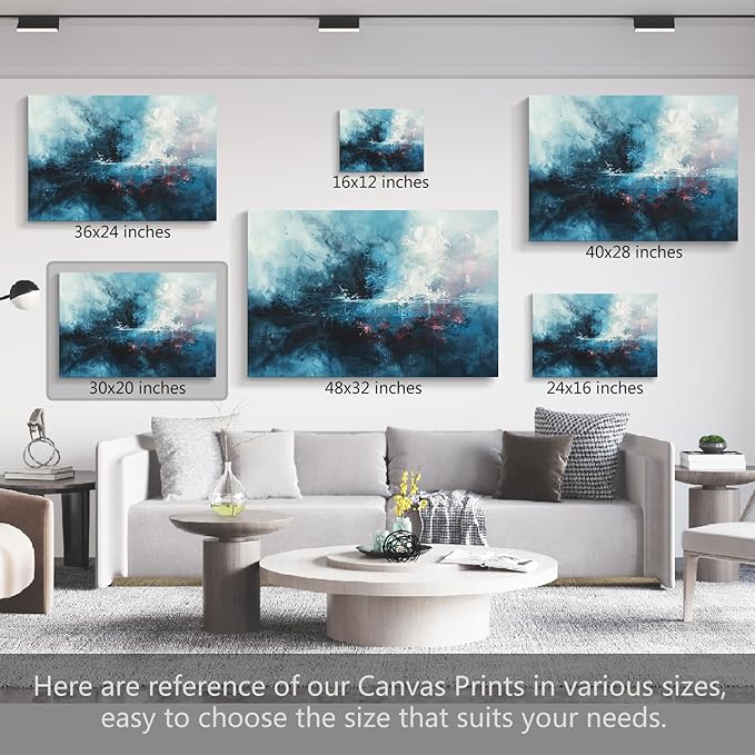 gaosoul Modern Abstract Canvas Wall Art Blue Graffiti Painting on White Background Stylish Framed Minimalism Artwork Prints for Living Room Bedroom Office Decor 30x20in