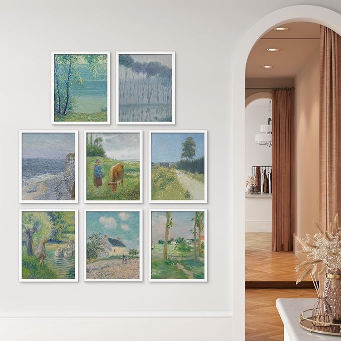 SIGNWIN Framed Poster Wall Art Set of Vintage Posters Vintage Landscape Watercolor Nature Landscape, Rustic Framhouse Decor for Living Room, Bedroom, Office - 8"x10"x 8 White