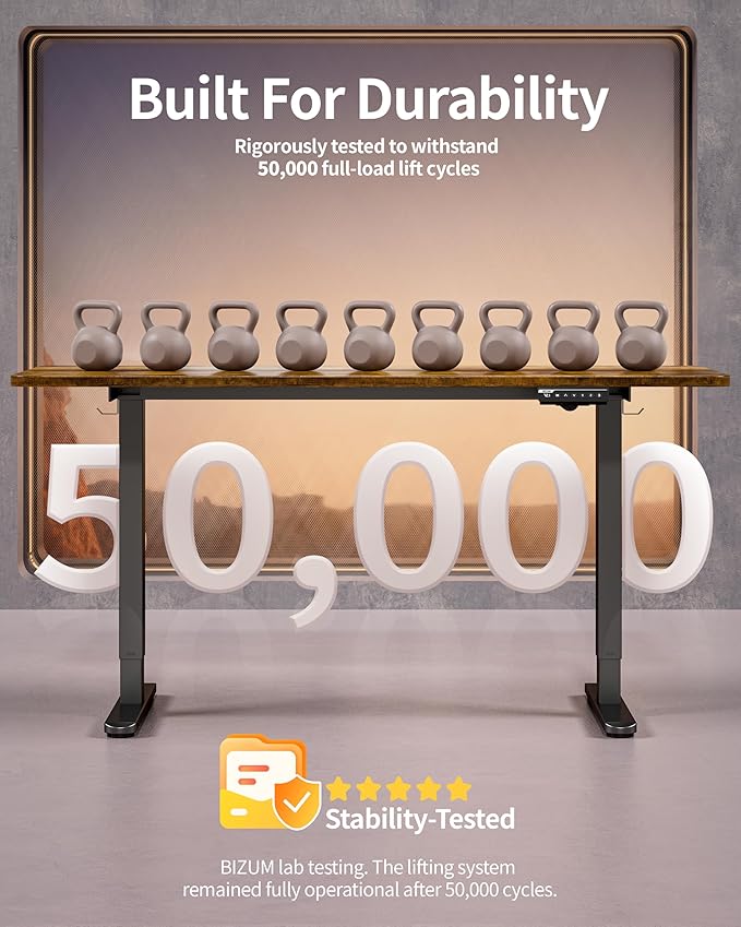 BIZUM Electric Standing Desk 63 x 24 Inch Computer Desk-Gaming Desk Rustic Brown Home Office Desks Height Adjustable Memory Stand Up Computer Workstation