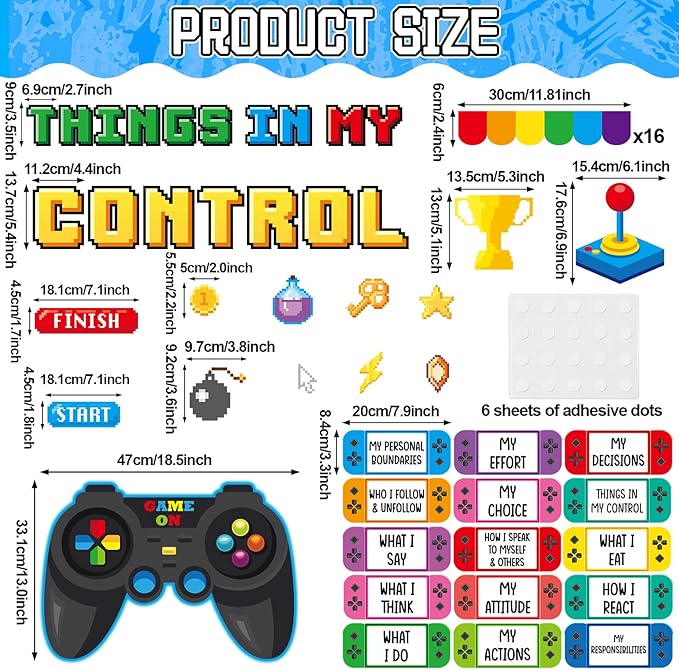 Growth Mindset Video Game Bulletin Board Set Back to School Classroom Decorations Things in My Control Game Controller Bulletin Board Positive Paper Cutouts for Home Chalkboard Door Wall Decor