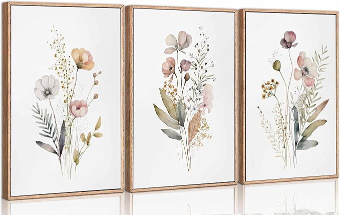 3Pcs Watercolor Wildflower Canvas Wall Art Modern Minimalist Colorful Botanical Floral Painting Pictures Wall Decor Flower Poster Print Artwork for Living Room Bedroom Woman's room Decoration Unframed
