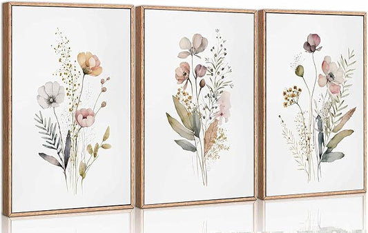 3Pcs Watercolor Wildflower Canvas Wall Art Modern Minimalist Colorful Botanical Floral Painting Pictures Wall Decor Flower Poster Print Artwork for Living Room Bedroom Woman's room Decoration Unframed