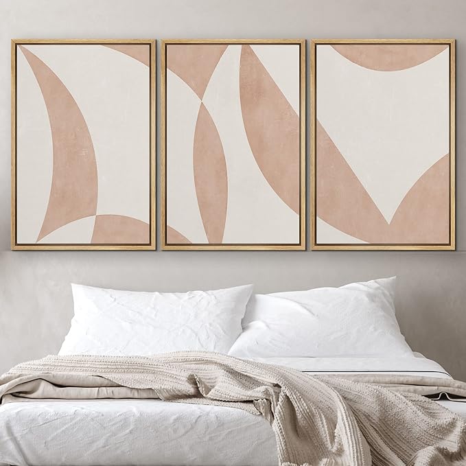 IDEA4WALL Framed Canvas Print Wall Art Set Art Deco Mid-Century Pastel Tan Polygons Abstract Shapes Illustrations Modern Art Contemporary for Living Room, Bedroom, Office - 24"x36"x3 Natural