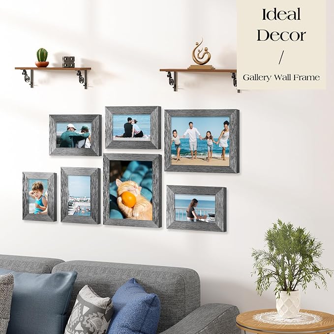 TWING Collage Picture Frames Wall Decor 10 Pack, Gallery Wall Grey Picture Frame Set for Wall or Tabletop Display, Multi Sizes with Two 8x10, Four 5x7, and Four 4x6 Photo Frames
