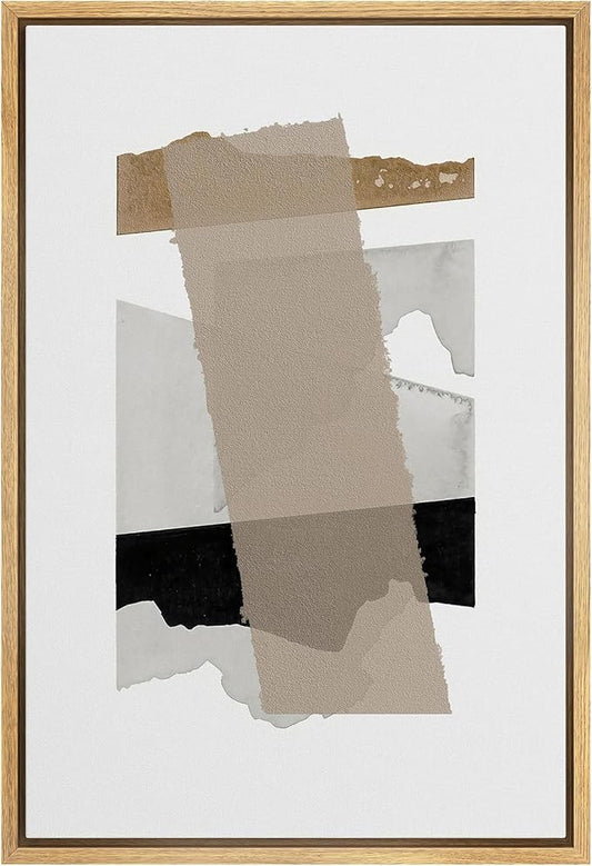 SIGNWIN Framed Canvas Print Wall Art Minimalist Layered Abstract Shapes Neutral Toned Illustrations Modern Art Minimal Multicolor for Living Room, Bedroom, Office - 16"x24" Natural